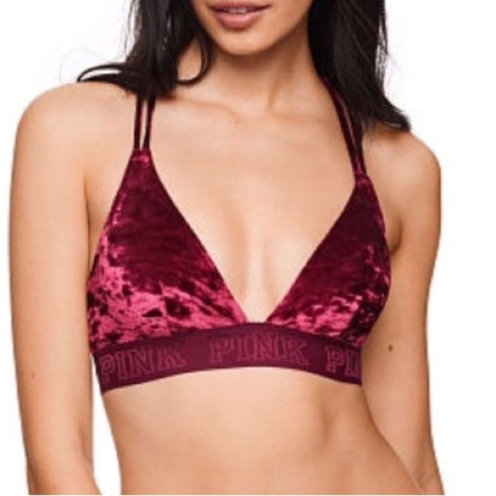 PINK by Victoria’s Secret Velour Racerback Bra Small Burgundy
